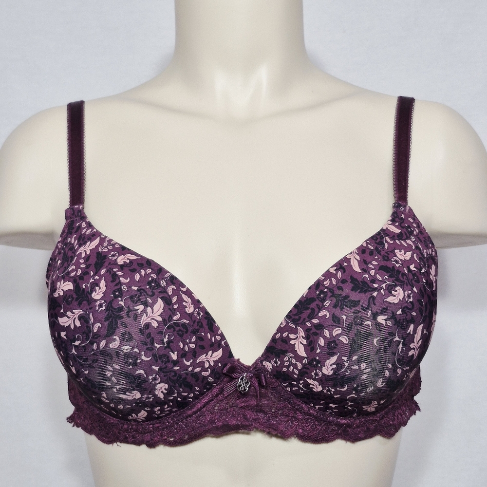 36B Daisy Fuentes‎ Lace Trimmed Padded Underwire Bra Burgundy Floral